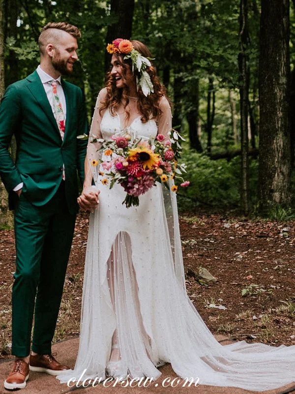 Handmade lace wedding dress for a unique feelBeaded Tulle Fashion Forest Long Sleeves Illusion Wedding Dresses, CW0259 Handmade lace wedding dress for a unique feelBeaded Tulle Fashion Forest Long Sleeves Illusion Wedding Dresses, CW0259