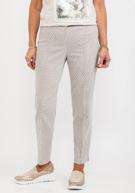 Tartan check pants for women in a traditional - modern styleBianca Siena Printed Stretch Slim Trousers, Stone Tartan check pants for women in a traditional - modern styleBianca Siena Printed Stretch Slim Trousers, Stone