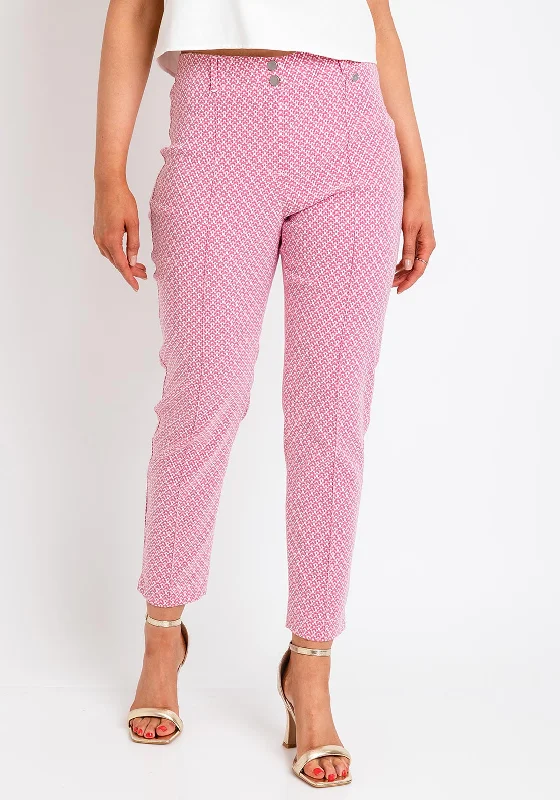Midi length pants for women with eleganceBianca Siena Geometric Print Slim Trousers, Pink Midi length pants for women with eleganceBianca Siena Geometric Print Slim Trousers, Pink