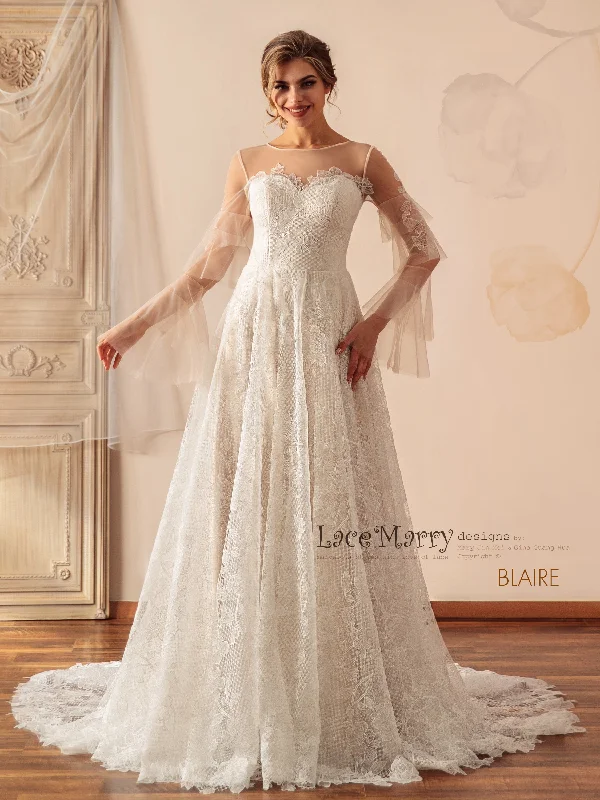 Contemporary geometric - print wedding dressBLAIRE / A Line Lace Wedding Dress with Long Sleeves Contemporary geometric - print wedding dressBLAIRE / A Line Lace Wedding Dress with Long Sleeves
