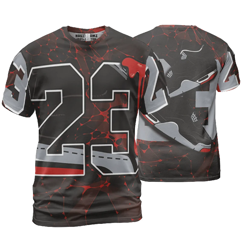 Printed women's T - shirt with a geometric - floral patternNastyJamz Bred Reimagined 4s T Shirt Match 23 Sneaker 3D All-Over Print Printed women's T - shirt with a geometric - floral patternNastyJamz Bred Reimagined 4s T Shirt Match 23 Sneaker 3D All-Over Print