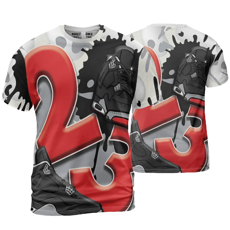 Striped women's T - shirt with a vertical patternNastyJamz Bred Reimagined 4s T Shirt Match Number 23 Paint White Monochrome Ball 3D All-Over Print Striped women's T - shirt with a vertical patternNastyJamz Bred Reimagined 4s T Shirt Match Number 23 Paint White Monochrome Ball 3D All-Over Print