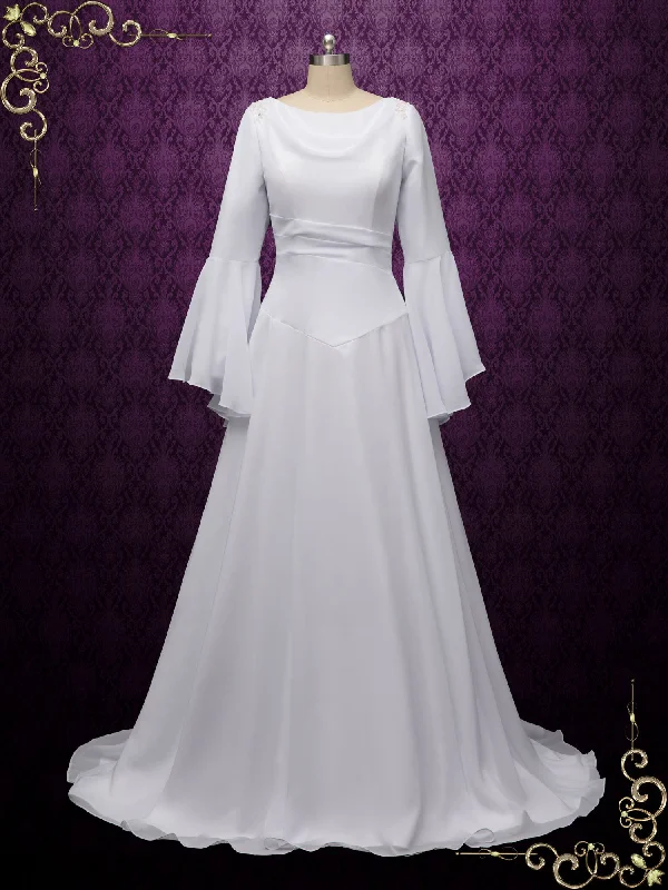 Padded - bust wedding dress for added supportChiffon Medieval Wedding Dress with Long Sleeves SANCHIA Padded - bust wedding dress for added supportChiffon Medieval Wedding Dress with Long Sleeves SANCHIA