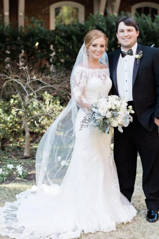 Formal satin wedding dress with a long trainPrincess Long Sleeves Mermaid White Wedding Dress with Lace Formal satin wedding dress with a long trainPrincess Long Sleeves Mermaid White Wedding Dress with Lace
