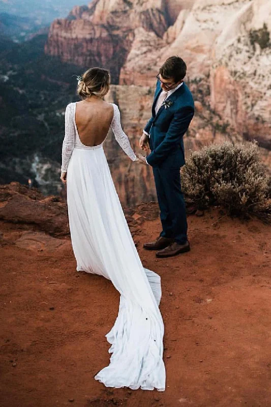 Long - sleeved Victorian - style wedding dressSheath Open Back Long Sleeves White Wedding Dress with Lace Top Long - sleeved Victorian - style wedding dressSheath Open Back Long Sleeves White Wedding Dress with Lace Top