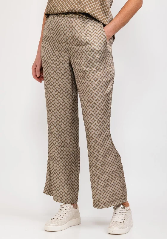 Polyester pants with stretch for women in comfortCostamani Kaya Satin Print Trousers, Brown Polyester pants with stretch for women in comfortCostamani Kaya Satin Print Trousers, Brown