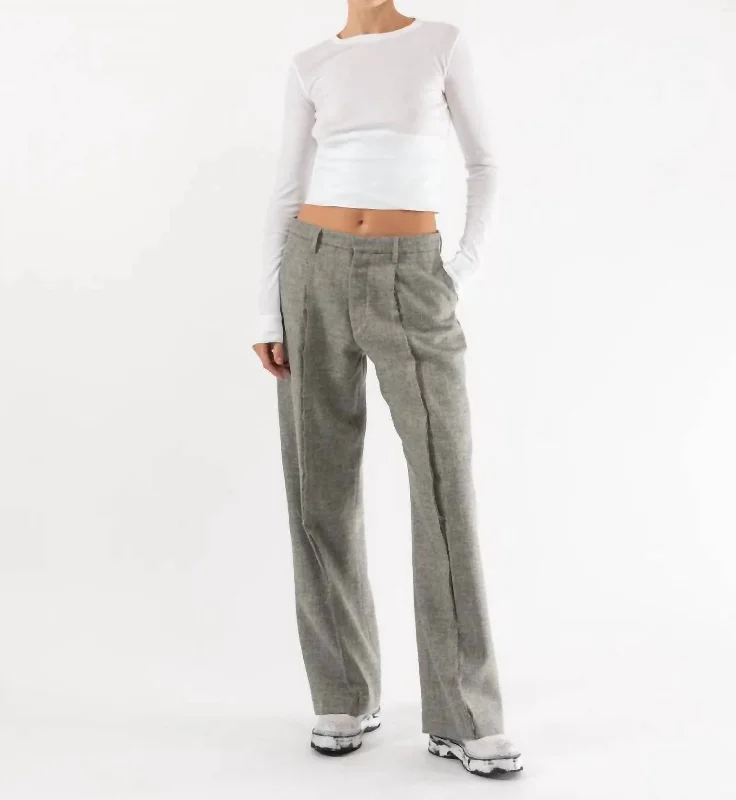 Floral print wide leg pants for women in a fresh and bright styleExposed Seam Trousers In Light Heather Grey Floral print wide leg pants for women in a fresh and bright styleExposed Seam Trousers In Light Heather Grey