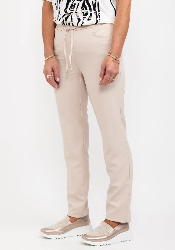 Culottes with ruffled hem for women in a feminine styleFrank Walder Drawstring Waist Slim Leg Trousers, Stone