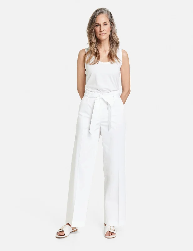 Striped cigarette pants for women in a modern and sleek lookGerry Weber Tie Belt Wide Leg Trousers, White Striped cigarette pants for women in a modern and sleek lookGerry Weber Tie Belt Wide Leg Trousers, White