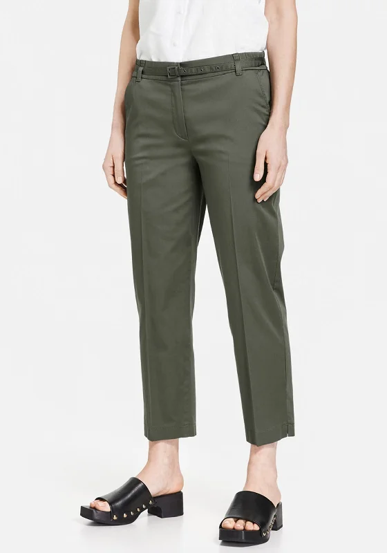 Trousers with front pleats for women in a formal and tailored lookGerry Weber Chino Style Trousers, Khaki Trousers with front pleats for women in a formal and tailored lookGerry Weber Chino Style Trousers, Khaki