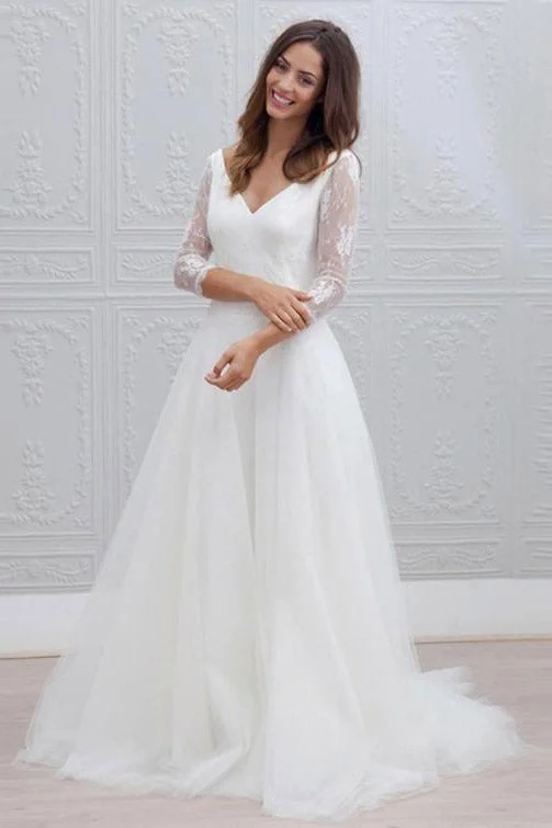 Chiffon - draped empire waist wedding dressPrincess Long Sleeves A-line V-Neck White Wedding Dress with Lace Chiffon - draped empire waist wedding dressPrincess Long Sleeves A-line V-Neck White Wedding Dress with Lace