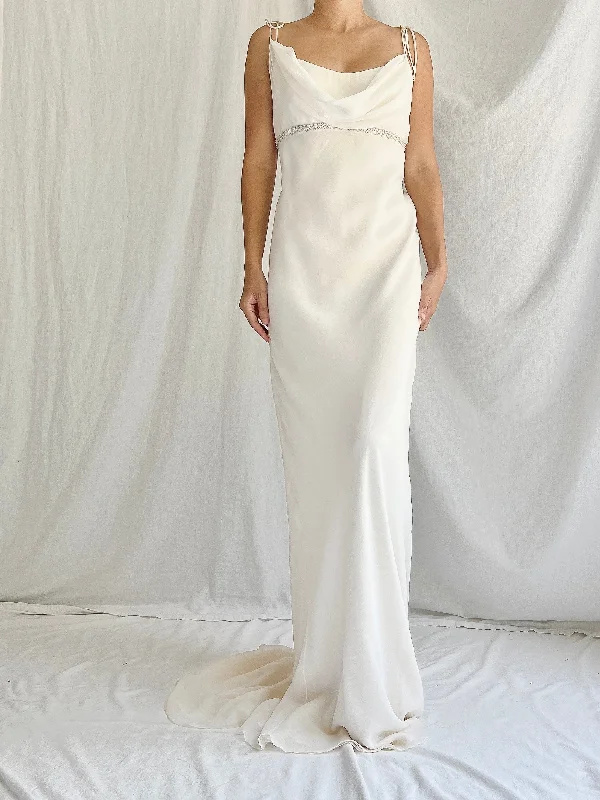 Maxi - length wedding dress for a grand look90s/00s Monique Llhuilier Silk Bias Gown - M-8 Maxi - length wedding dress for a grand look90s/00s Monique Llhuilier Silk Bias Gown - M-8