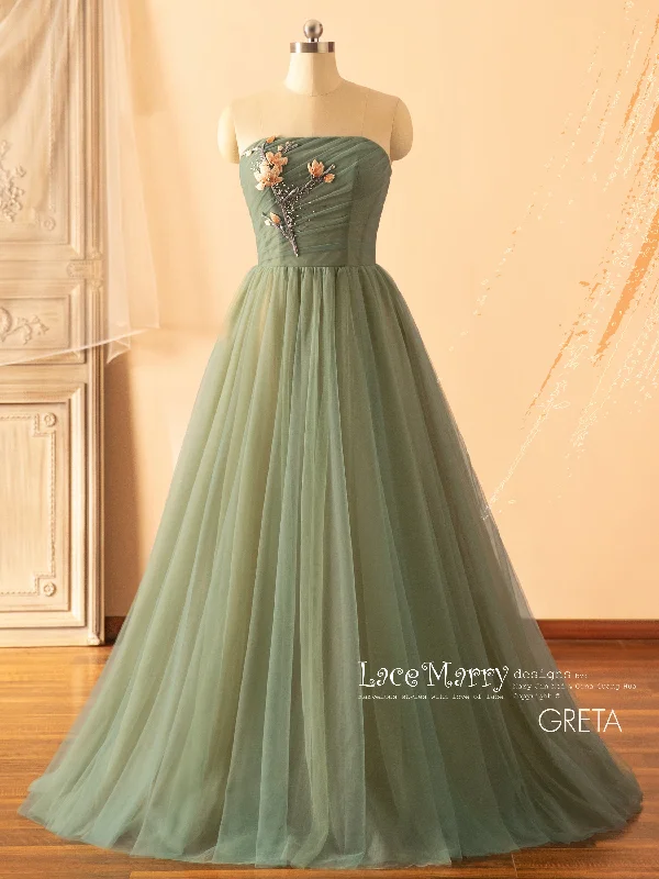 Ballroom - ready luxury wedding dressGRETA / Green Wedding Dress with Colored Flower Applique Ballroom - ready luxury wedding dressGRETA / Green Wedding Dress with Colored Flower Applique