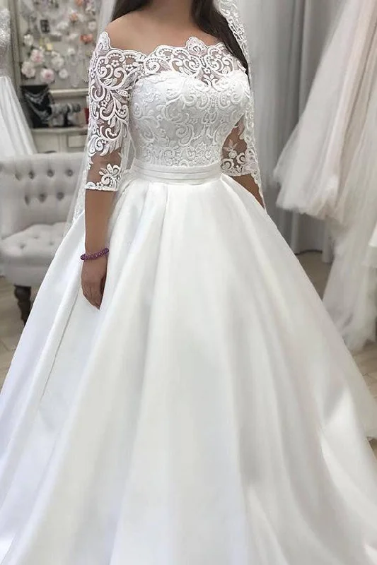 Backless sweetheart neckline wedding dressLong Off Shoulder Half Sleeves A-line White Bridal Gown Backless sweetheart neckline wedding dressLong Off Shoulder Half Sleeves A-line White Bridal Gown