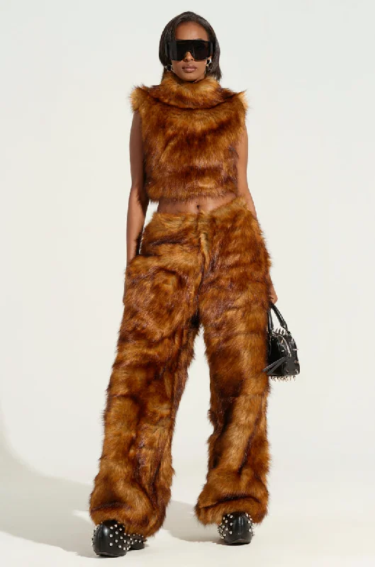 Recycled material pants for women in an eco - friendly optionJODIE WIDE LEG FASHION FUR PANT Recycled material pants for women in an eco - friendly optionJODIE WIDE LEG FASHION FUR PANT