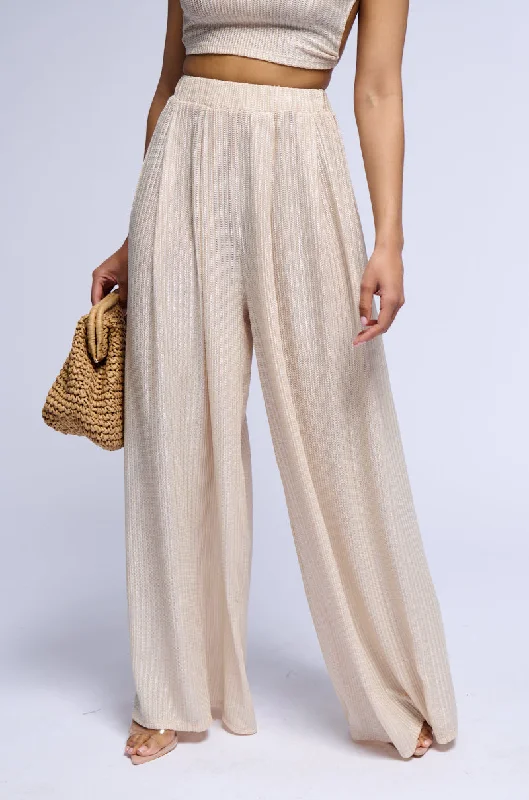 Leather look wide leg denim pants for women in a bold and stylish lookJUST LIKE MAGIC METALLIC KNIT WIDE LEG PANT Leather look wide leg denim pants for women in a bold and stylish lookJUST LIKE MAGIC METALLIC KNIT WIDE LEG PANT