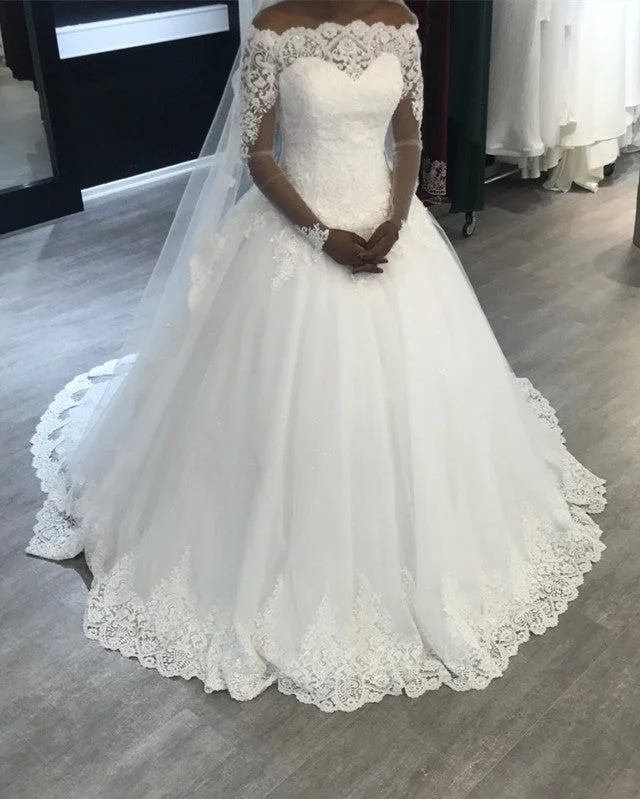 Gemstone - embellished wedding dressLace Off Shoulder Ball Gowns Long Sleeves Wedding Dresses Gemstone - embellished wedding dressLace Off Shoulder Ball Gowns Long Sleeves Wedding Dresses