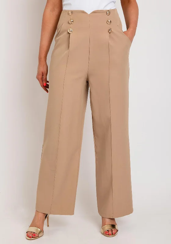 Corduroy bootcut pants for women in a classic and comfortable styleThe Sofia Collection Wide Leg Button Trousers, Beige Corduroy bootcut pants for women in a classic and comfortable styleThe Sofia Collection Wide Leg Button Trousers, Beige