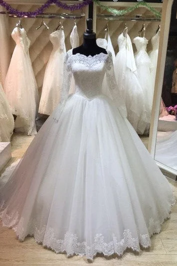 Natural - fabric - made wedding dressLong Sleeve Lace and Tulle Ball Gown With Illusion Back Natural - fabric - made wedding dressLong Sleeve Lace and Tulle Ball Gown With Illusion Back