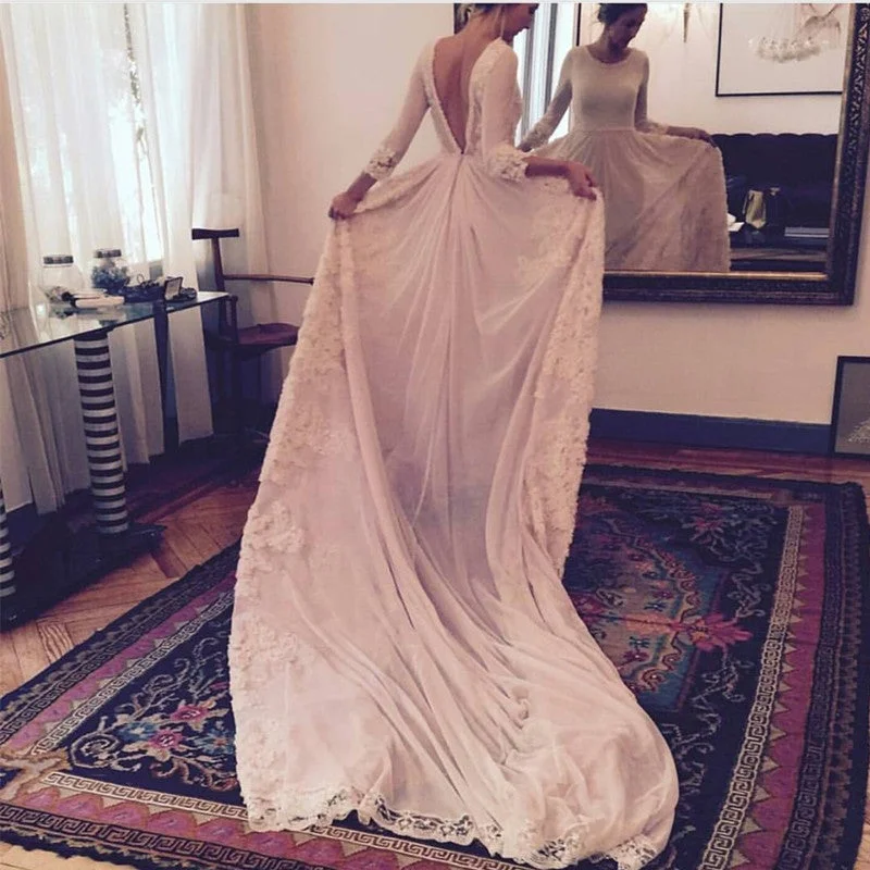 Affordable minimalist wedding dress for budget bridesLong Sleeves Open Back Chiffon Wedding Dresses Lace Appliques Affordable minimalist wedding dress for budget bridesLong Sleeves Open Back Chiffon Wedding Dresses Lace Appliques