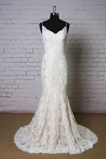 Peplum - style wedding dress for a flattering silhouetteMermaid Lace Sleeveless V-Neck Dress With Spaghetti Straps Peplum - style wedding dress for a flattering silhouetteMermaid Lace Sleeveless V-Neck Dress With Spaghetti Straps