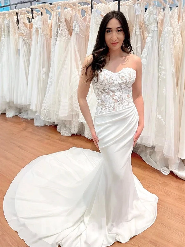 Applique - adorned mermaid wedding dressMermaid Strapless Classic Fitted Country Beach Vintage Long Wedding Dresses WD394 Applique - adorned mermaid wedding dressMermaid Strapless Classic Fitted Country Beach Vintage Long Wedding Dresses WD394