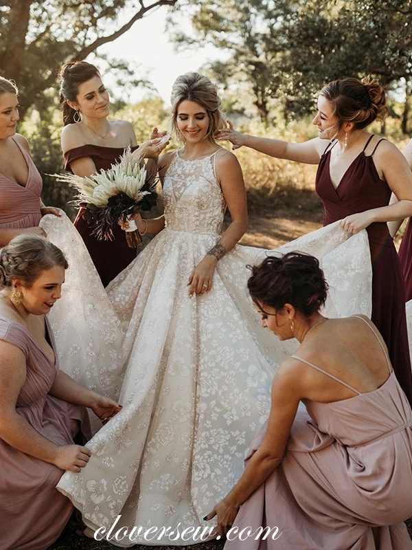 Embroidered illusion neckline wedding dressNude Lace Stunning Sleeveless Ball Gown Wedding Dresses, CW0264 Embroidered illusion neckline wedding dressNude Lace Stunning Sleeveless Ball Gown Wedding Dresses, CW0264