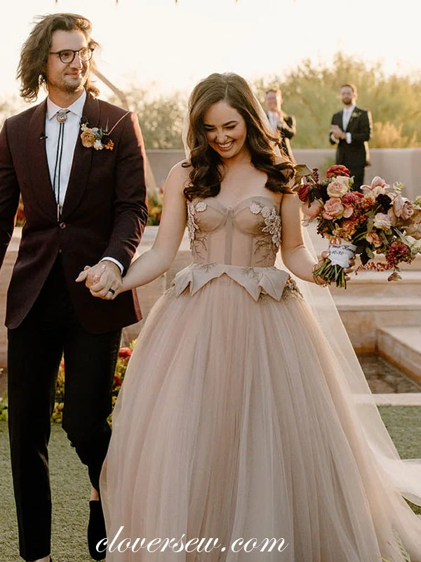 Diamond - encrusted wedding dress for a luxurious feelNude Vintage Princess Sweetheart Applique Ball Gown Wedding Dresses, CW0257 Diamond - encrusted wedding dress for a luxurious feelNude Vintage Princess Sweetheart Applique Ball Gown Wedding Dresses, CW0257