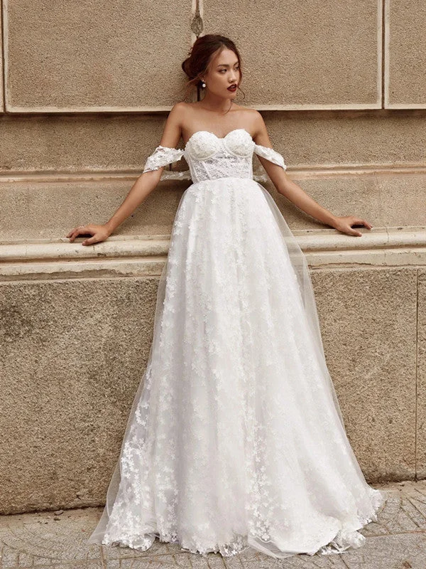 Plunging - neckline wedding dress for a bold lookOff Shoulder Lace Popular Wedding Dresses, A-line Tulle Bridal Gowns, Elegant Appliques Wedding Gowns Plunging - neckline wedding dress for a bold lookOff Shoulder Lace Popular Wedding Dresses, A-line Tulle Bridal Gowns, Elegant Appliques Wedding Gowns