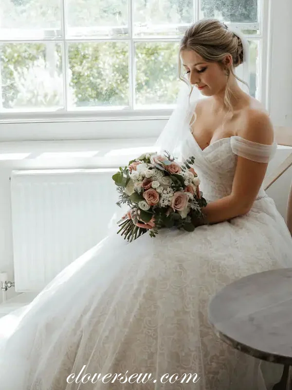 Diamond - encrusted wedding dress for a luxurious feelOff The Shoulder Ivory Lace A-line Charming Wedding Dresses, CW0266 Diamond - encrusted wedding dress for a luxurious feelOff The Shoulder Ivory Lace A-line Charming Wedding Dresses, CW0266