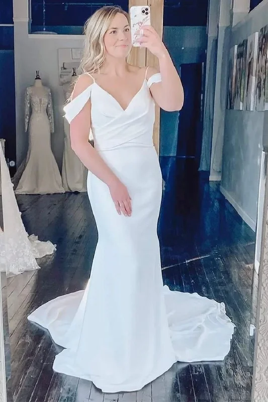 Quilted - fabric wedding dress for a unique textureOff the Shoulder Mermaid Satin Classic Fitted Country Beach Vintage Long Wedding Dresses WD395 Quilted - fabric wedding dress for a unique textureOff the Shoulder Mermaid Satin Classic Fitted Country Beach Vintage Long Wedding Dresses WD395