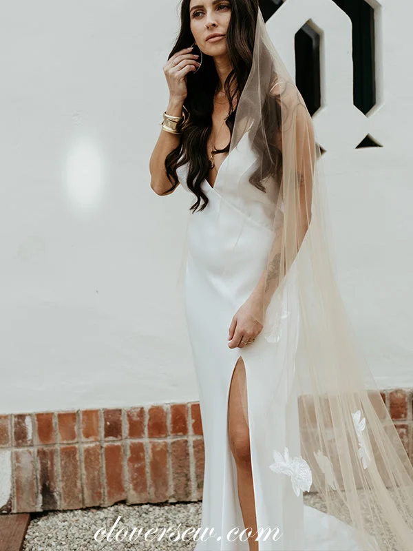 Historical - era - themed wedding dressOff White V-neck Spaghetti Strap Side Slit Sheath Wedding Dresses, CW0261 Historical - era - themed wedding dressOff White V-neck Spaghetti Strap Side Slit Sheath Wedding Dresses, CW0261