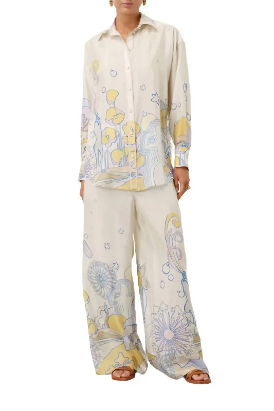 Linen blend wide leg jeans for women in a breezy and natural stylePop Relaxed Pant In Watercolor Multi Linen blend wide leg jeans for women in a breezy and natural stylePop Relaxed Pant In Watercolor Multi