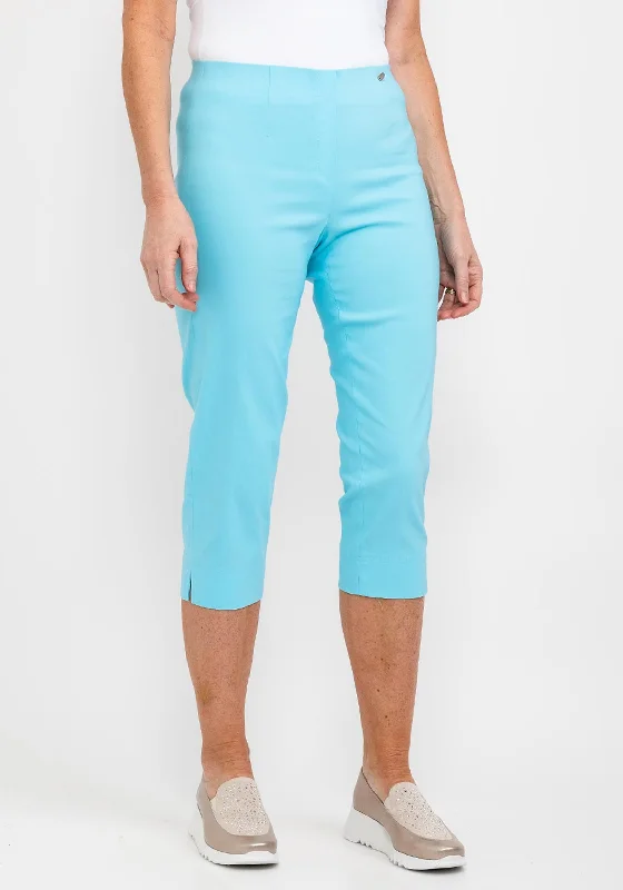 Patchwork cotton pants for women in a handmade lookRobell Marie 07 Slim Fit Cropped Trousers, Pacific Turquoise Patchwork cotton pants for women in a handmade lookRobell Marie 07 Slim Fit Cropped Trousers, Pacific Turquoise