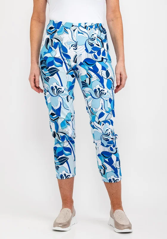 Distressed wide leg jeans for women in a trendy and relaxed styleRobell Bella 09 Ankle Grazer Floral Trousers, Blue Distressed wide leg jeans for women in a trendy and relaxed styleRobell Bella 09 Ankle Grazer Floral Trousers, Blue