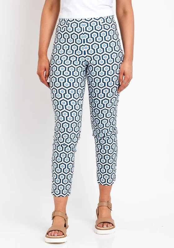 Leather look wide leg denim pants for women in a bold and stylish lookRobell Rose 09 Geo Print Ankle Grazer Trousers, Blue Multi Leather look wide leg denim pants for women in a bold and stylish lookRobell Rose 09 Geo Print Ankle Grazer Trousers, Blue Multi