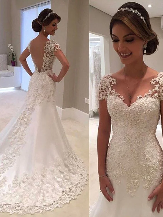 Custom - made plus size wedding dressSexy Mermaid Prom Dresses Mermaid Short Sleeves Sweetheart Sweep/Brush Train Lace Wedding Dresses cg23640 Custom - made plus size wedding dressSexy Mermaid Prom Dresses Mermaid Short Sleeves Sweetheart Sweep/Brush Train Lace Wedding Dresses cg23640