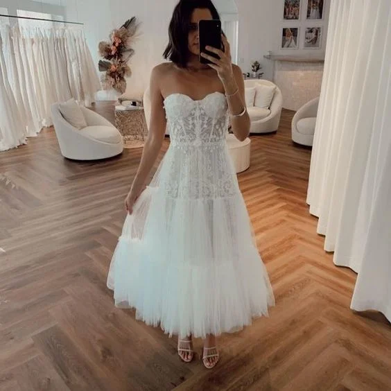 Custom - made plus size wedding dressshort wedding dresses 2021 lace applique sweetheart neck tea length simple cheap Prom Dress cg16629 Custom - made plus size wedding dressshort wedding dresses 2021 lace applique sweetheart neck tea length simple cheap Prom Dress cg16629
