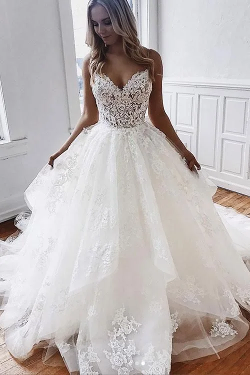 Polka - dot wedding dress for a fun touchSpaghetti Straps Long Wedding Dresses with Appliques Lace Prom Dresses cg19678 Polka - dot wedding dress for a fun touchSpaghetti Straps Long Wedding Dresses with Appliques Lace Prom Dresses cg19678