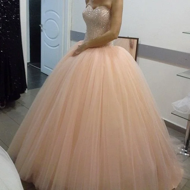 Garden - wedding - appropriate flowy wedding dressSparkly Crystal Beaded Sweetheart Peach Tulle Wedding Dresses Ball Gowns prom dress cg9796 Garden - wedding - appropriate flowy wedding dressSparkly Crystal Beaded Sweetheart Peach Tulle Wedding Dresses Ball Gowns prom dress cg9796