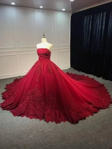 Historical - era - themed wedding dressStrapless dark red ball gown lace appliques pearls crystals sequins beaded wedding dresses prom dress cg16159 Historical - era - themed wedding dressStrapless dark red ball gown lace appliques pearls crystals sequins beaded wedding dresses prom dress cg16159