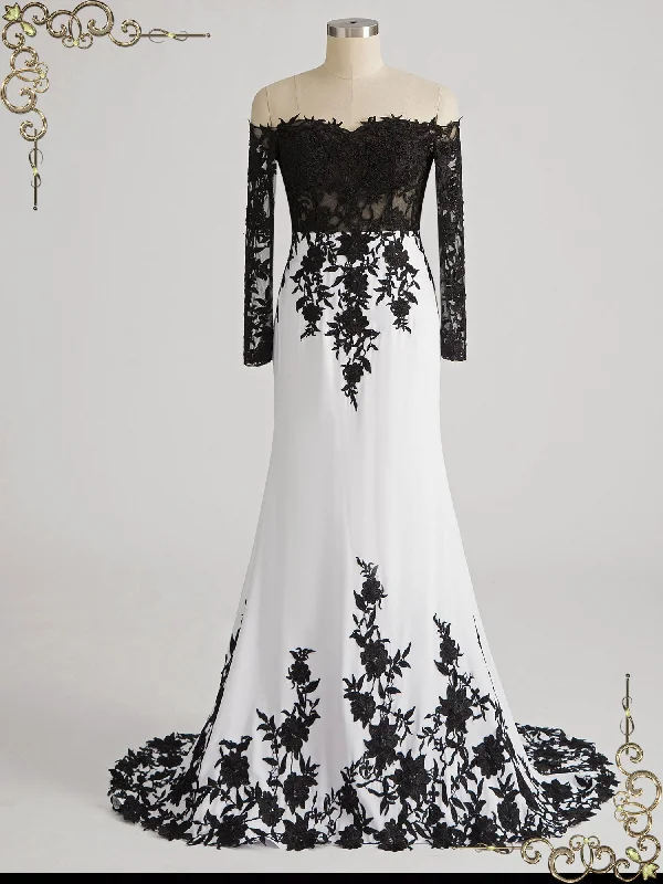 Maxi - length wedding dress for a grand lookStrapless Off the Shoulder Black Lace Wedding Dress TWYLA Maxi - length wedding dress for a grand lookStrapless Off the Shoulder Black Lace Wedding Dress TWYLA