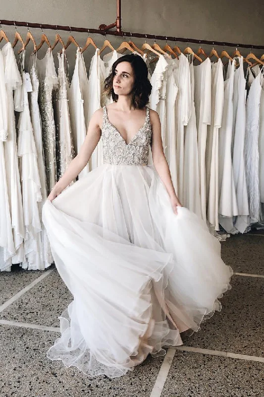 Plus - size ball gown wedding dressLong Straps A-line V-Neck White Wedding Dress with Beads Plus - size ball gown wedding dressLong Straps A-line V-Neck White Wedding Dress with Beads