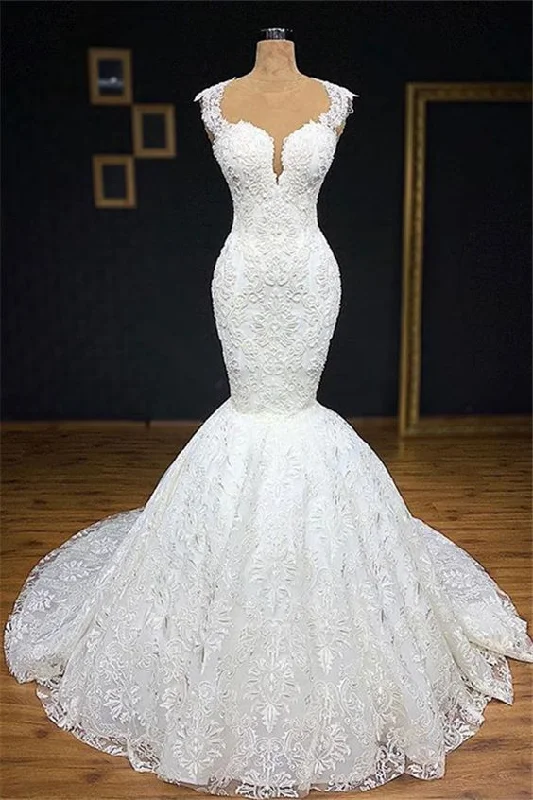 Luxury silk wedding dress with a trainStraps Mermaid Wedding Dresses With Appliques Tulle Ruffles Lace Bridal Gowns Prom Dresses cg21744 Luxury silk wedding dress with a trainStraps Mermaid Wedding Dresses With Appliques Tulle Ruffles Lace Bridal Gowns Prom Dresses cg21744