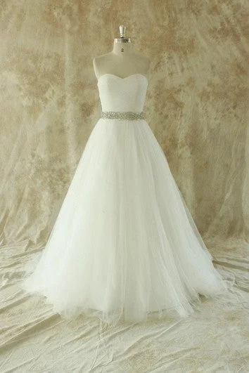 Indian - style wedding dress with intricate embroiderySweetheart A-Line Strapless Tulle Gown With Beading Sash Indian - style wedding dress with intricate embroiderySweetheart A-Line Strapless Tulle Gown With Beading Sash