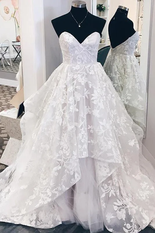 Lace - over - satin wedding dress for a classic combinationLong Ruffles A-line Sweetheart White Wedding Dress with Appliques Lace - over - satin wedding dress for a classic combinationLong Ruffles A-line Sweetheart White Wedding Dress with Appliques
