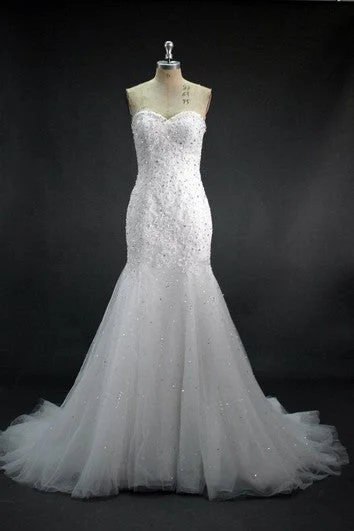 Diamond - encrusted wedding dress for a luxurious feelSweetheart Mermaid Lace and Tulle Dress With Beadings and Sequins Diamond - encrusted wedding dress for a luxurious feelSweetheart Mermaid Lace and Tulle Dress With Beadings and Sequins