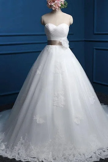 Pearl - studded wedding dress for a refined lookSweetheart Sleeveless Cap Ribbon Tulle Lace Dress Pearl - studded wedding dress for a refined lookSweetheart Sleeveless Cap Ribbon Tulle Lace Dress