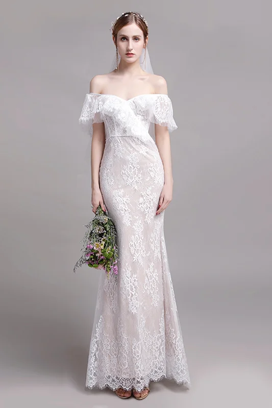 Cocktail - length wedding dress for a casual ceremonyTrumpet-Mermaid Floor Length Lace Tulle Wedding Dress CW2729 Cocktail - length wedding dress for a casual ceremonyTrumpet-Mermaid Floor Length Lace Tulle Wedding Dress CW2729