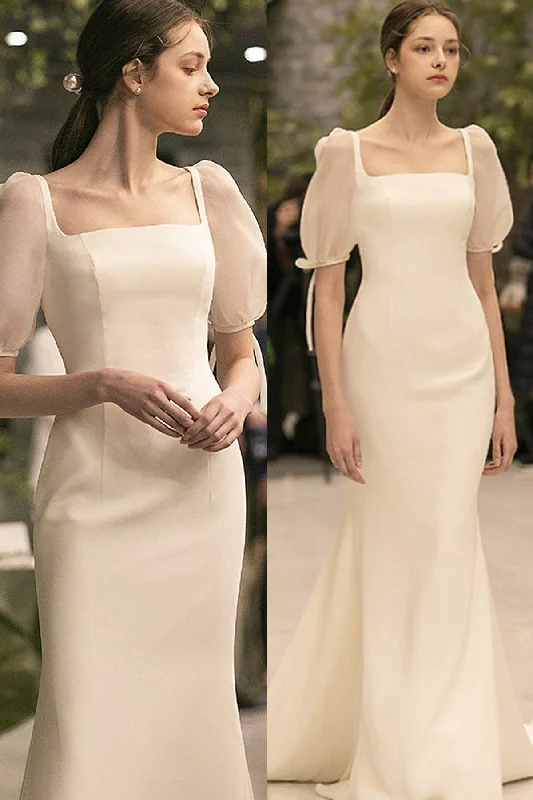 Tiered - skirt wedding dress for a voluminous lookTrumpet-Mermaid Sweep-Brush Train Satin Wedding Dress CW3030 Tiered - skirt wedding dress for a voluminous lookTrumpet-Mermaid Sweep-Brush Train Satin Wedding Dress CW3030